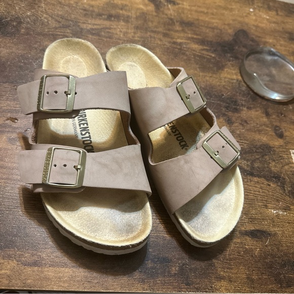 Birkenstock Shoes - Birkenstock Arizona Taupe Suede Leather Men 6 Women 8 Sandals Slides Comfy